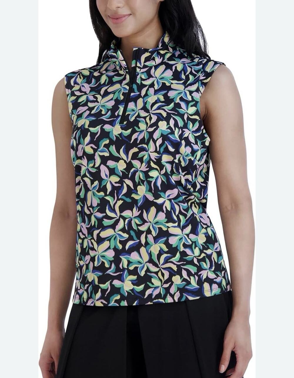 Stella Parker Black Multi Sleeveless Polo Tennis Golf Large NWT